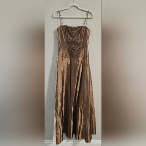Jessica McClintock Women’s VTG Corset top copper brown strap formal dress size 8